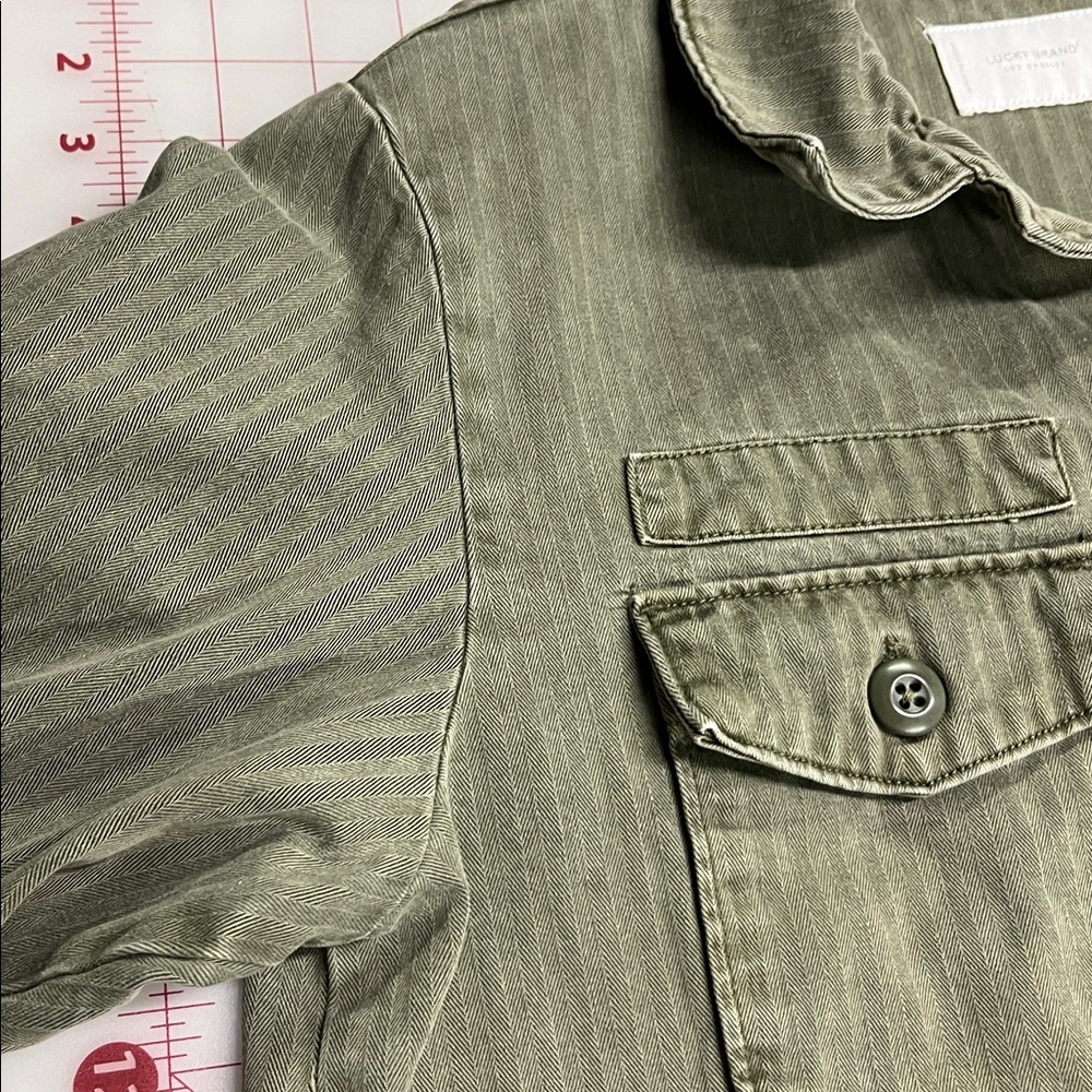 LUCKY BRAND Utility Boho Casual Olive/Army Green 2 Flap Pocket Shirt/Shacket M - Picture 7 of 16